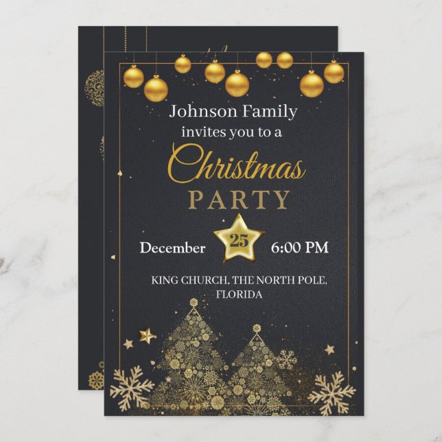 Christmas Invitation | Gold Invitation (Front/Back)