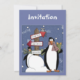 Christmas invitation with funny penguin