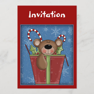 Christmas invitation with funny teddy bear