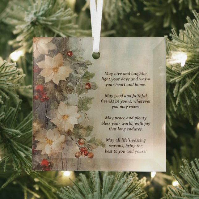 Christmas Irish Blessing | Pretty Winter Flower Glass Ornament (Insitu)