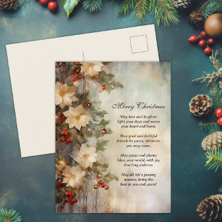 Christmas Irish Blessing | Pretty Winter Flower Holiday Postcard