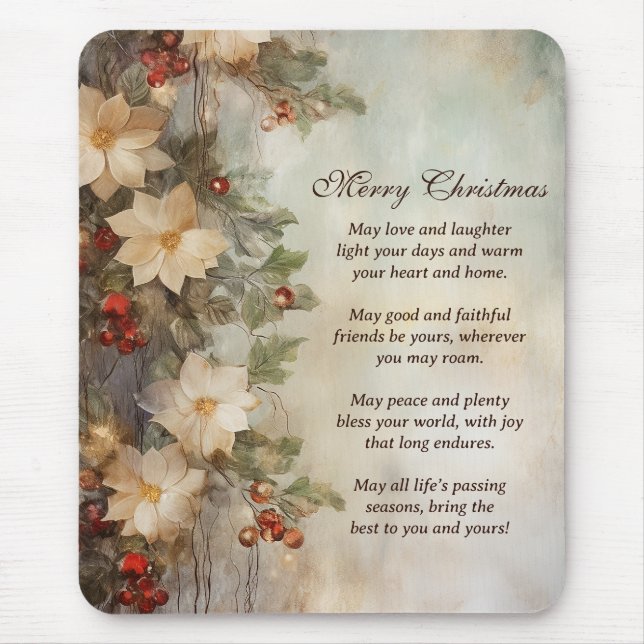 Christmas Irish Blessing | Pretty Winter Flowers Mouse Pad (Front)