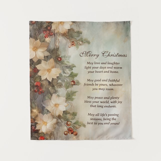 Christmas Irish Blessing | Pretty Winter Flowers Tapestry (Front)