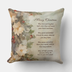 Christmas Irish Blessing Pretty Winter Flowers Throw Pillow