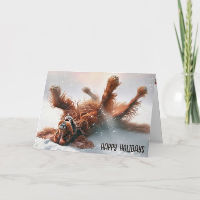 Christmas Irish Setter In Snow Holiday Card (Front)