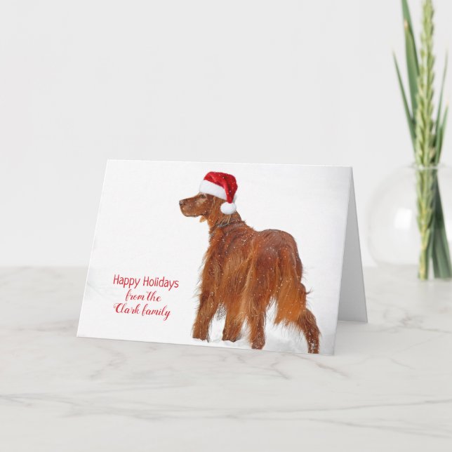 Christmas Irish Setter in snowflakes Card (Front)