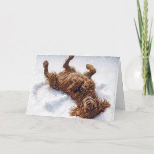 Christmas Irish Setter Making a Snow Angel Holiday Card