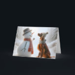 Christmas Irish Setter With Snowman Card<br><div class="desc">A snowman and an Irish Setter dog both wearing scarves share a moment of companionship in a snowy forest setting</div>