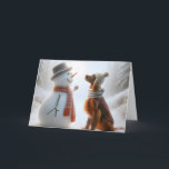 Christmas Irish Setter With Snowman Card<br><div class="desc">A snowman and an Irish Setter dog both wearing scarves share a moment of companionship in a snowy forest setting</div>