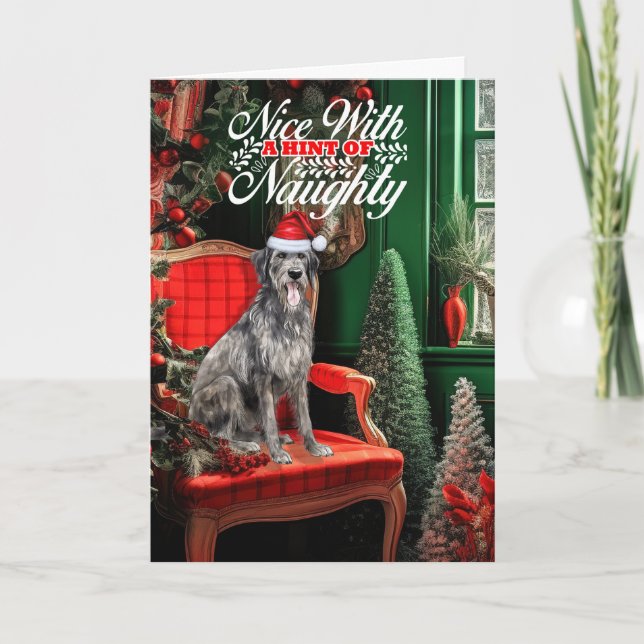 Christmas Irish Wolfhound Dog Naughty or Nice Holiday Card (Front)