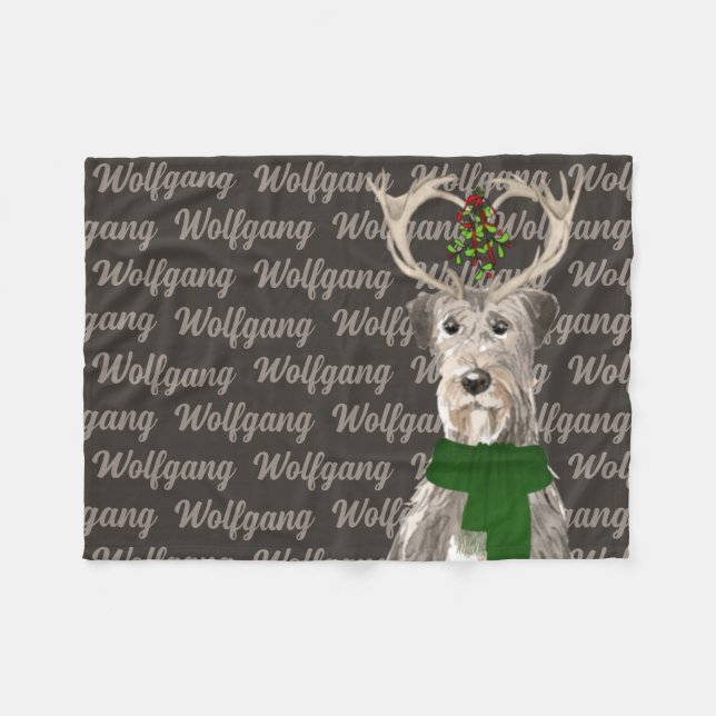 Christmas Irish Wolfhound with Dog's Name Fleece Blanket (Front (Horizontal))