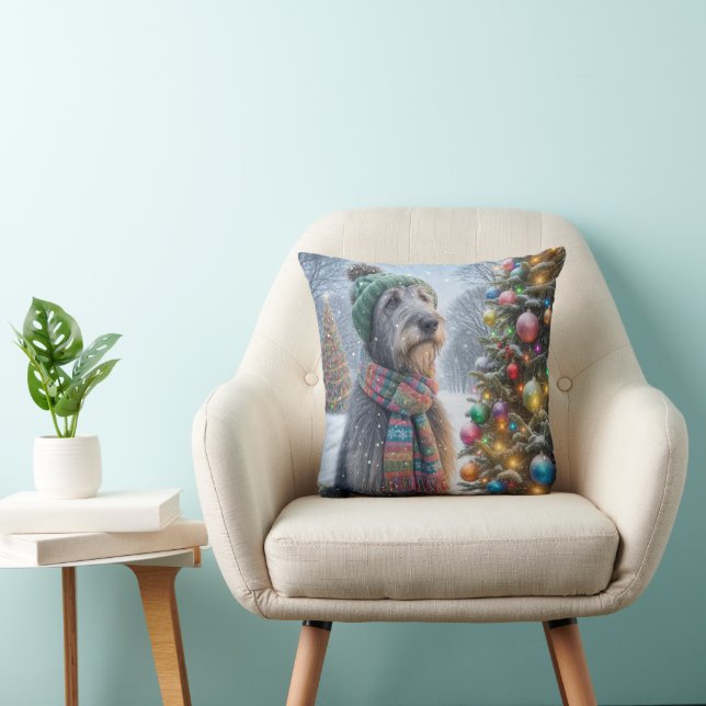 Christmas Irish Wolfhound With Tree Throw Pillow (Chair)