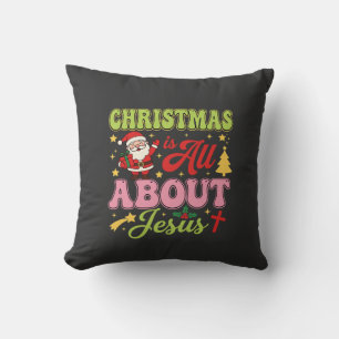 Christmas Is All About Jesus Retro Throw Pillow