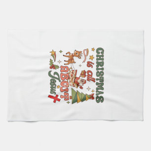 Christmas Is All About Jesus Santa Sleigh Reindeer Kitchen Towel