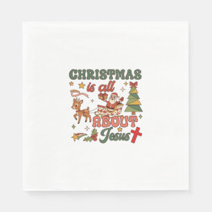 Christmas Is All About Jesus Santa Sleigh Reindeer Napkin