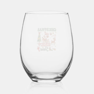Christmas Is All About Jesus Santa Sleigh Reindeer Stemless Wine Glass