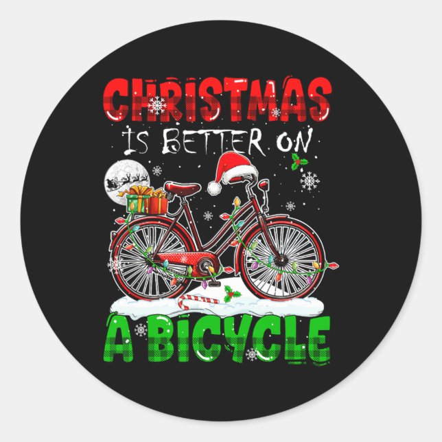 Christmas Is Better On A Bicycle Santa Cyclist Col Classic Round Sticker (Front)