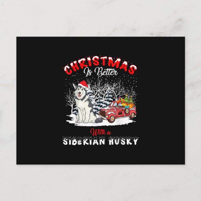 Christmas Is Better With Dog | Husky Owner Gift Announcement Postcard (Front)