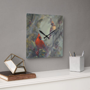 "Christmas Is Coming" Cardinals Square Wall Clock