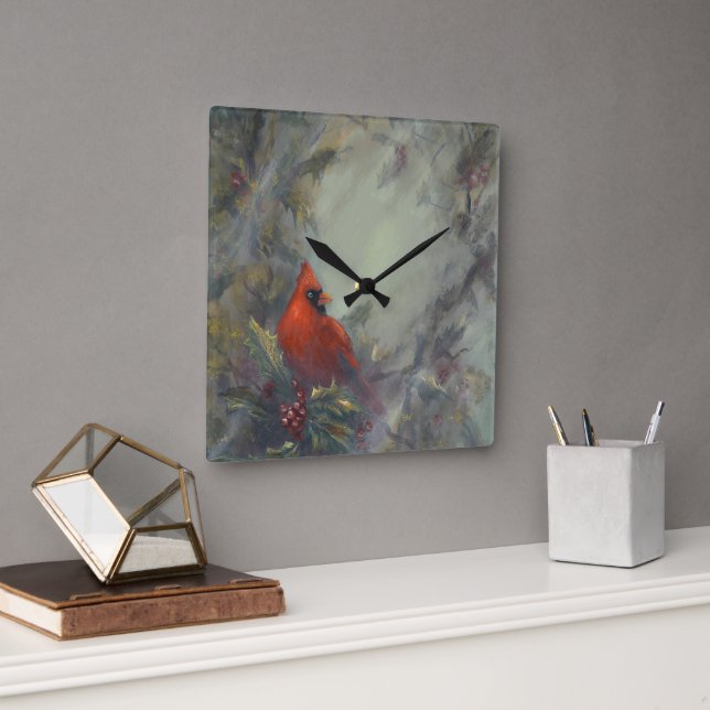 "Christmas Is Coming" Cardinals Square Wall Clock (Office)