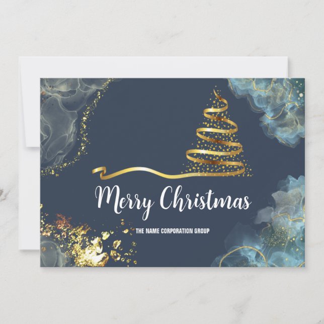 Christmas is Coming, Marble Style Golden Company Invitation (Front)