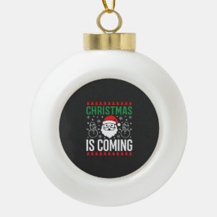 Christmas Is Coming Santa Snowman Ceramic Ball Christmas Ornament