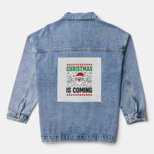 Christmas Is Coming Santa Snowman Design Denim Jacket