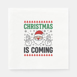 Christmas Is Coming Santa Snowman Design Napkin