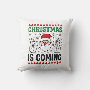 Christmas Is Coming Santa Snowman Design Throw Pillow