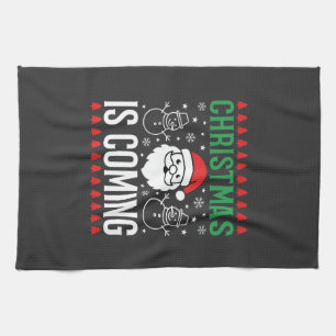 Christmas Is Coming Santa Snowman Kitchen Towel