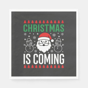 Christmas Is Coming Santa Snowman Napkin