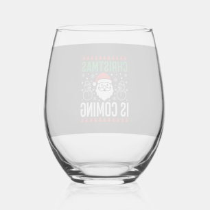 Christmas Is Coming Santa Snowman Stemless Wine Glass