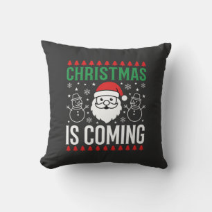 Christmas Is Coming Santa Snowman Throw Pillow