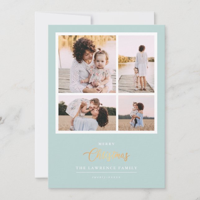 Christmas is Gold | Mint Modern 4 photo holidays Holiday Card (Front)