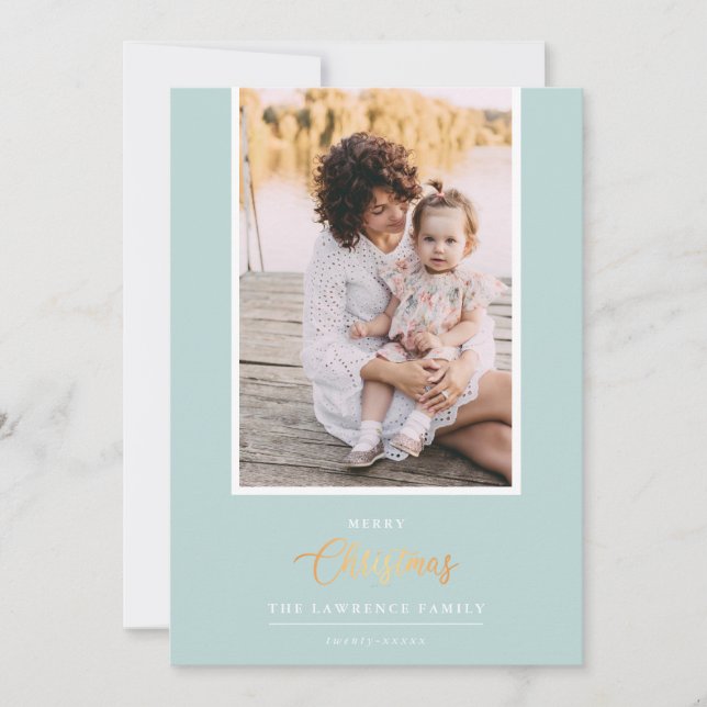Christmas is Gold | Mint Modern  vertical photo Holiday Card (Front)