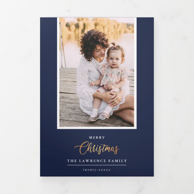 Christmas is Gold | NAVY 5 Multi Photo Gallery  Tri-Fold Invitation (Cover)