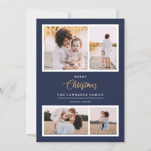 Christmas is Gold   Navy Elegant 4 photo holidays Holiday Card