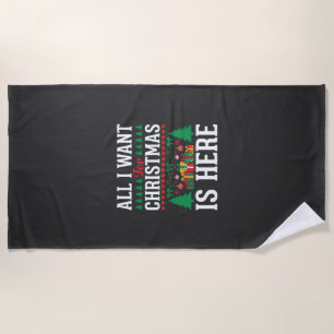 Christmas Is Here Holiday Tree Gift Beach Towel