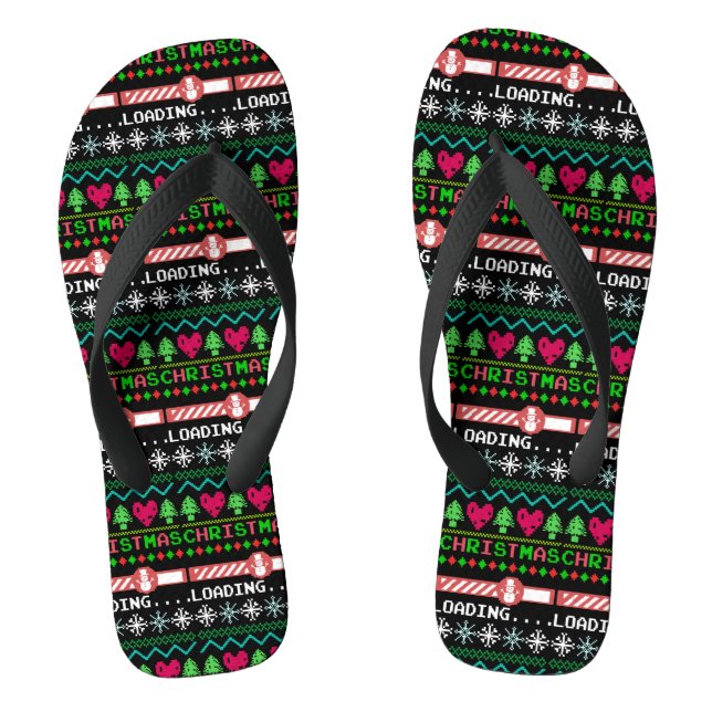Christmas Is Loading Funny Ugly Christmas Sweater Flip Flops (Footbed)