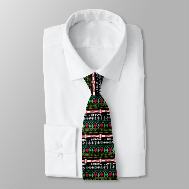 Christmas Is Loading Funny Ugly Christmas Sweater Tie (Tied)