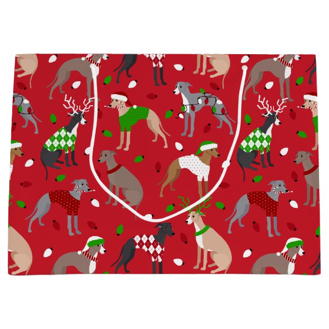 Christmas Italian Greyhound Dog Large Gift Bag (Front)
