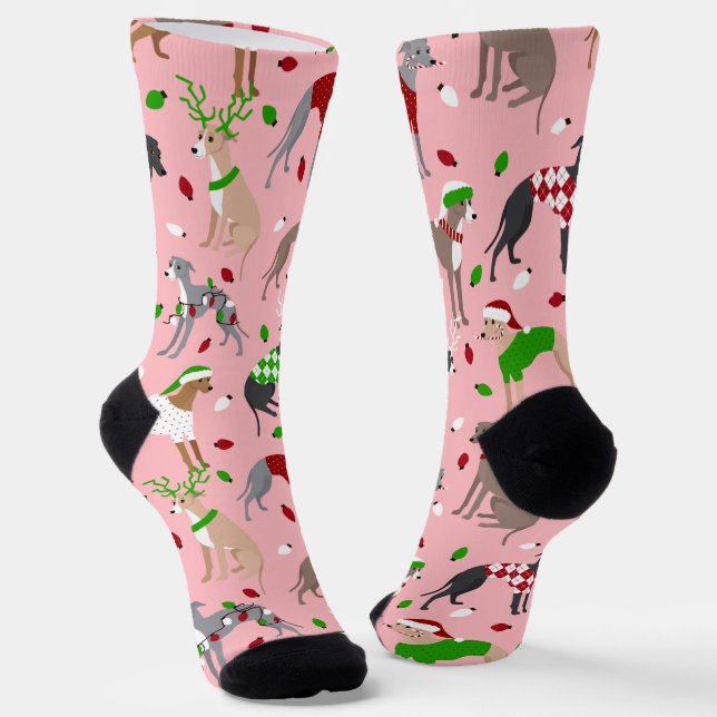 Christmas Italian Greyhound Dog Socks (Angled)