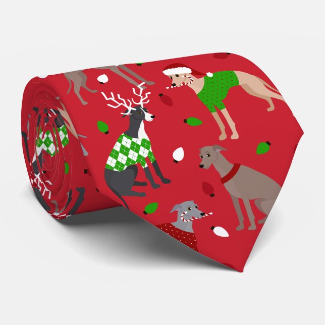 Christmas Italian Greyhound Dog Tie (Rolled)