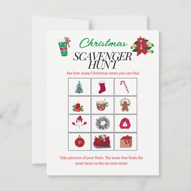 Christmas Items Scavenger Hunt Game Card (Front)