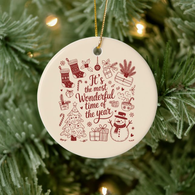 Christmas It's The Most Wonderful Time Of The Year Ceramic Ornament (Tree)