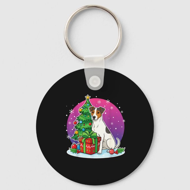 Christmas Jack Russell Santa Hat Xmas Jack Russell Keychain (Front)