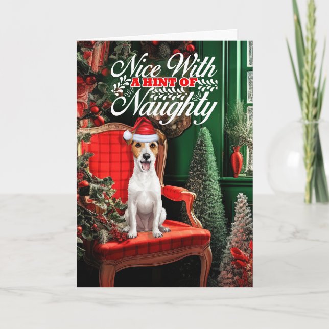 Christmas Jack Russell Terrier Dog Naughty or Nice Holiday Card (Front)