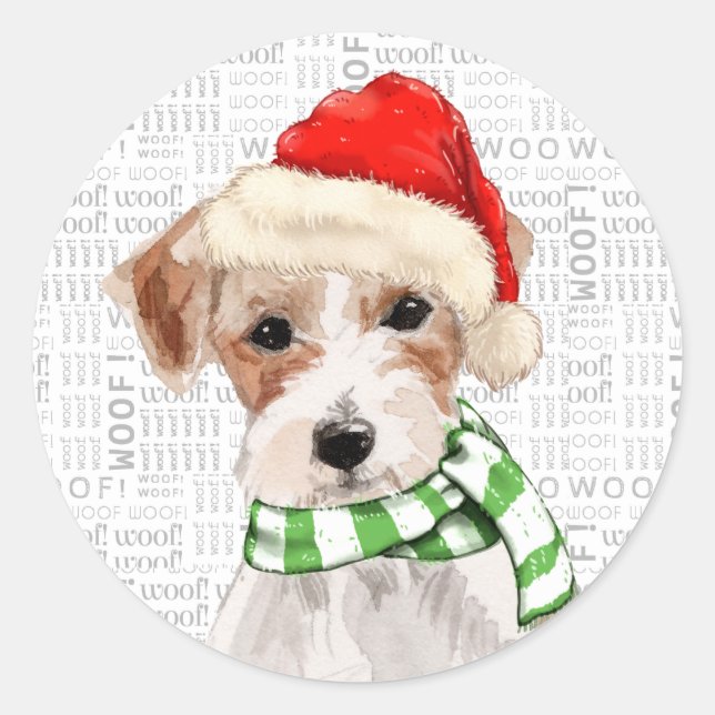 Christmas Jack Russell Terrier Dog Santa Hat Classic Round Sticker (Front)
