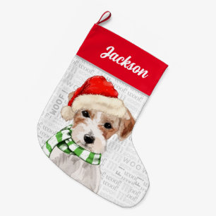 Christmas Jack Russell Terrier with Dog's Name Large Christmas Stocking