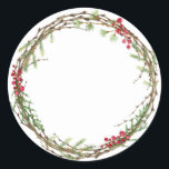Christmas Jam Canning Rustic Homemade Mason Jar Classic Round Sticker<br><div class="desc">Rustic and modern Christmas homemade jam canning mason jar sticker with a lovely Christmas holiday wreath with greenery and berries on a white background. Simply add your name and the product name to the label. Exclusively designed for you by Happy Dolphin Studio. If you need any help or matching products,...</div>